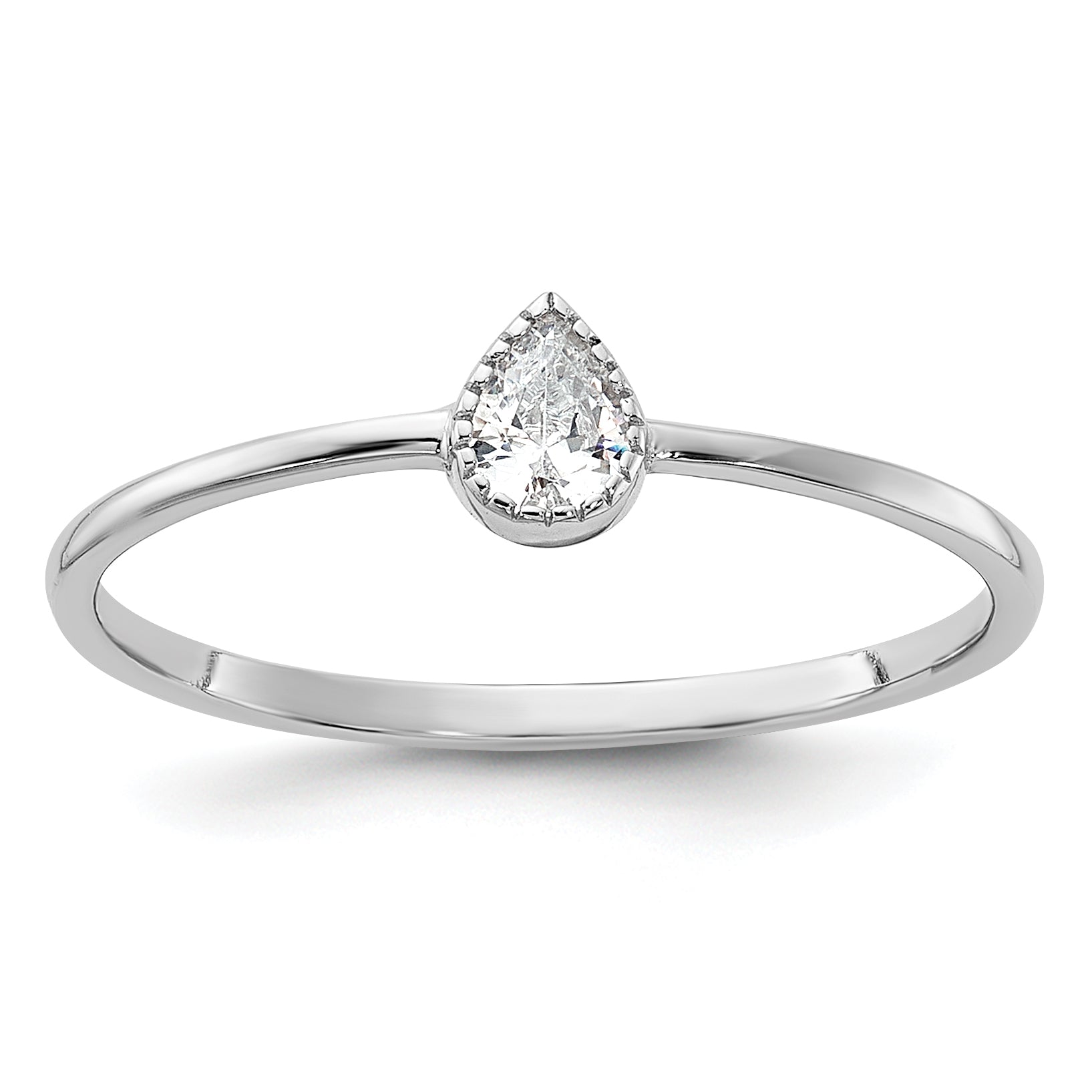 Sterling Silver Rhodium-Plated Pear Shaped Cubic Zirconi Ring
