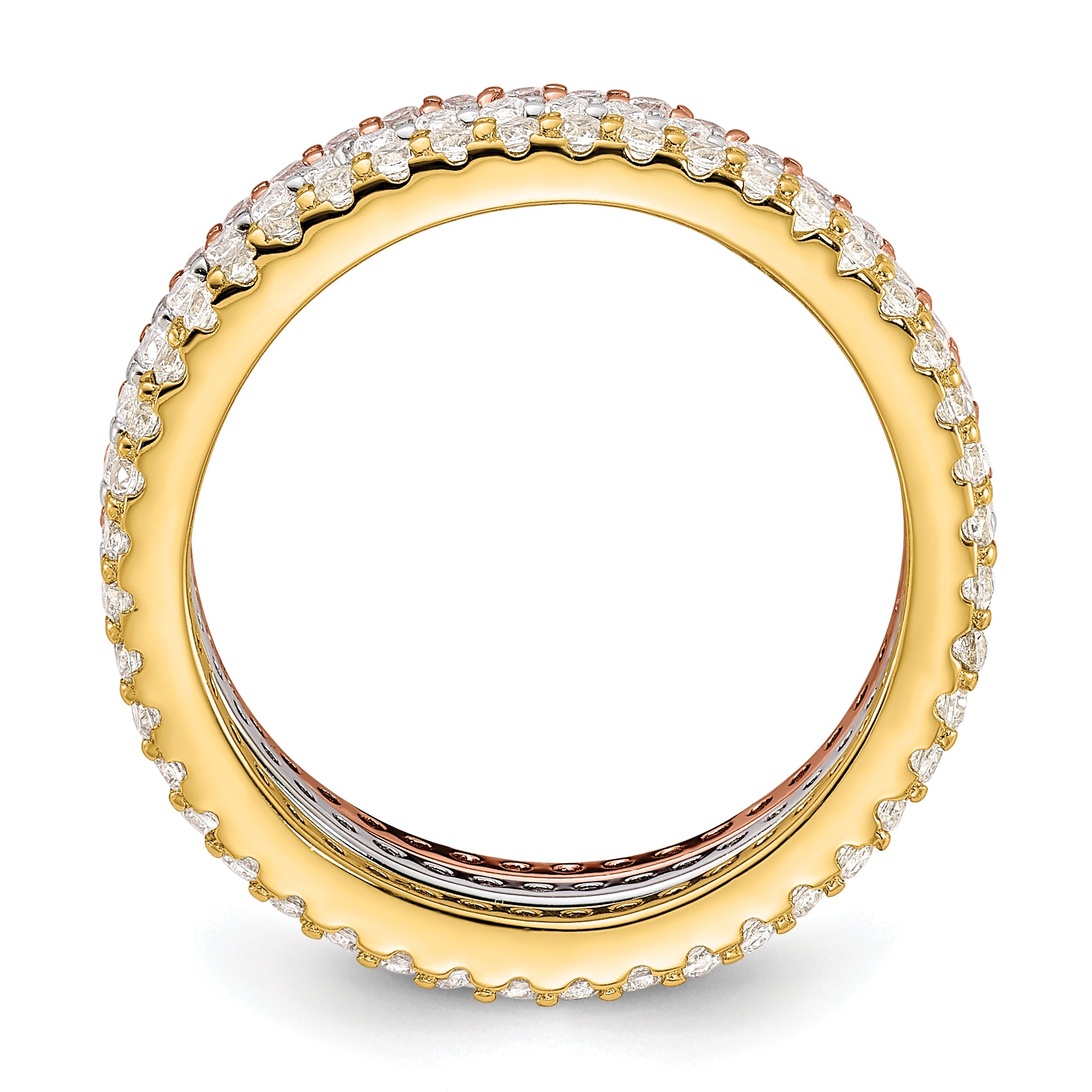 Sterling Silver Rhodium-plated Gold and Rose-tone CZ 3 Eternity Band Set