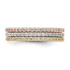 Sterling Silver Rhodium-Plated Gold and Rose-tone Cubic Zirconi 3 Eternity Band Set