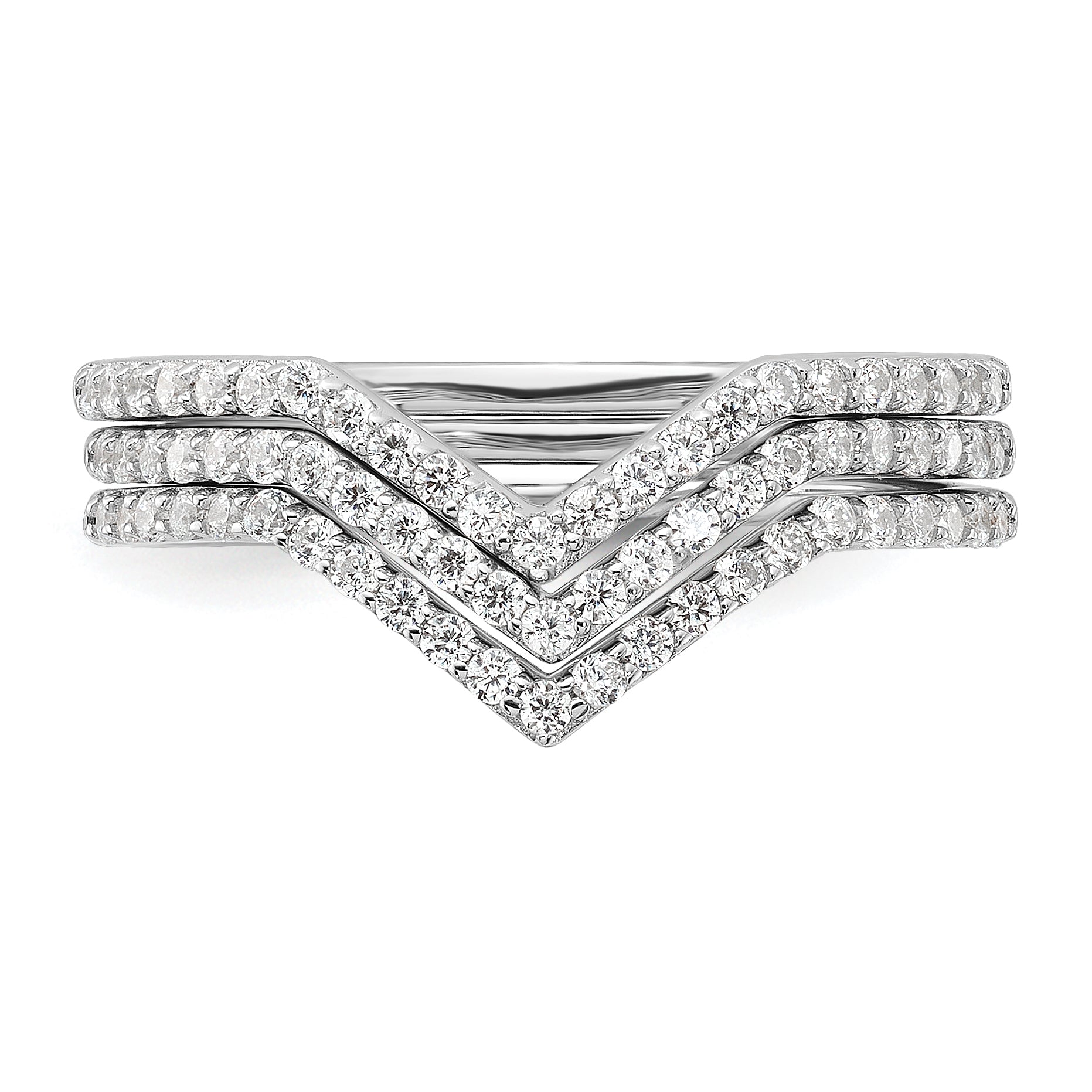 Sterling Silver Rhodium-plated CZ V-Shaped 3 Band Set