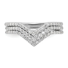 Sterling Silver Rhodium-plated CZ V-Shaped 3 Band Set