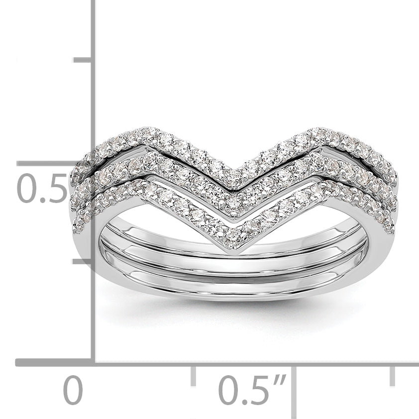 Sterling Silver Rhodium-plated CZ V-Shaped 3 Band Set