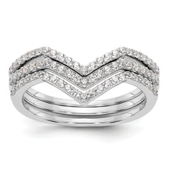 Sterling Silver Rhodium-plated CZ V-Shaped 3 Band Set