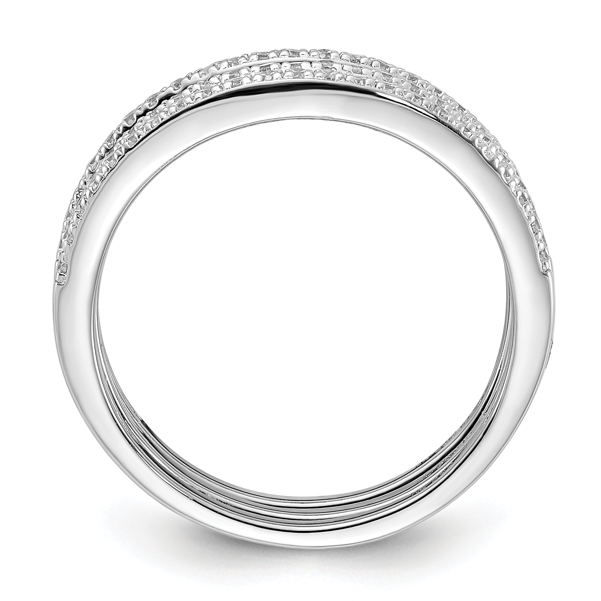 Sterling Silver Rhodium-plated CZ Curved 3 Band Set