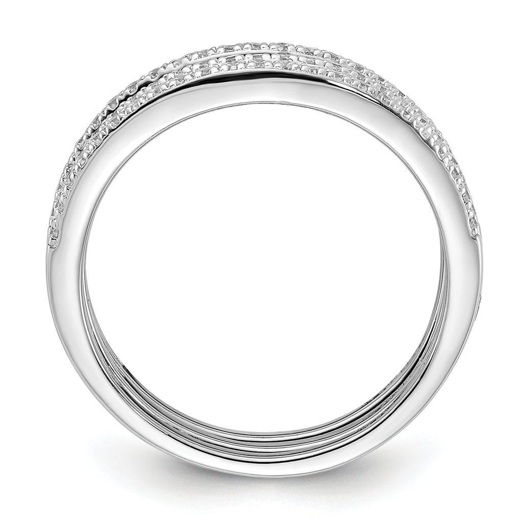 Sterling Silver Rhodium-Plated Cubic Zirconi Curved 3 Band Set