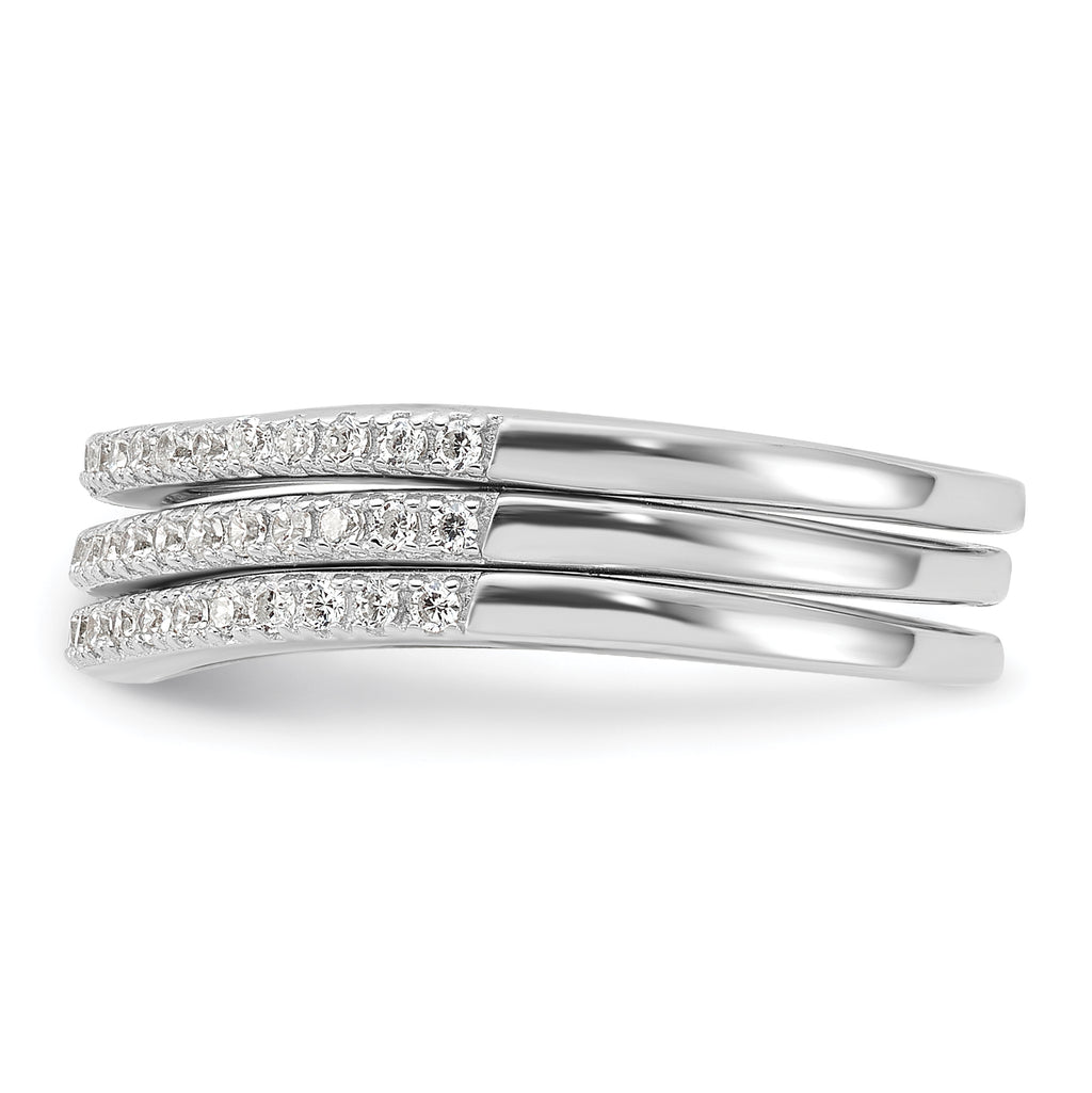 Sterling Silver Rhodium-Plated Cubic Zirconi Curved 3 Band Set