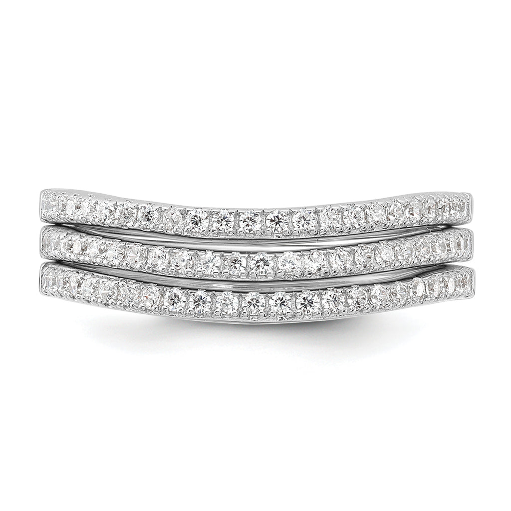Sterling Silver Rhodium-Plated Cubic Zirconi Curved 3 Band Set