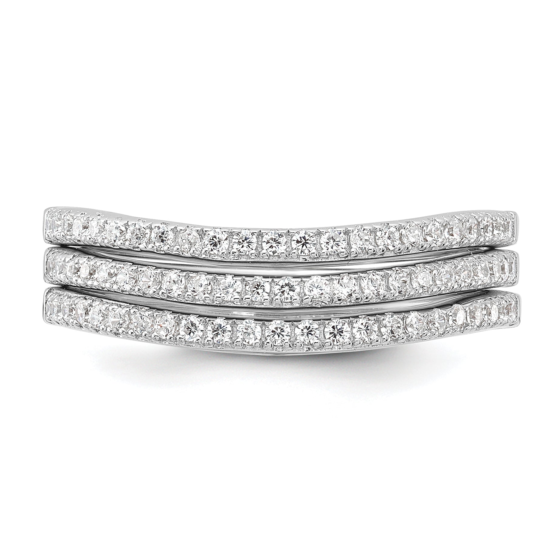 Sterling Silver Rhodium-Plated Cubic Zirconi Curved 3 Band Set
