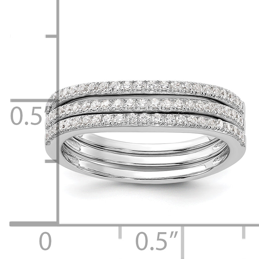 Sterling Silver Rhodium-plated CZ Curved 3 Band Set