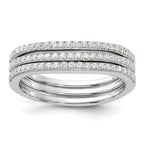 Sterling Silver Rhodium-Plated Cubic Zirconi Curved 3 Band Set