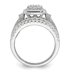 Sterling Silver Rhodium-plated CZ Engagement Ring w/2 Bands 3 Ring Set