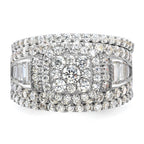 Sterling Silver Rhodium-Plated Cubic Zirconi Engagement Ring With 2 Bands 3 Ring Set