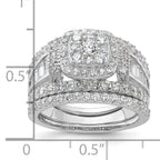 Sterling Silver Rhodium-Plated Cubic Zirconi Engagement Ring With 2 Bands 3 Ring Set
