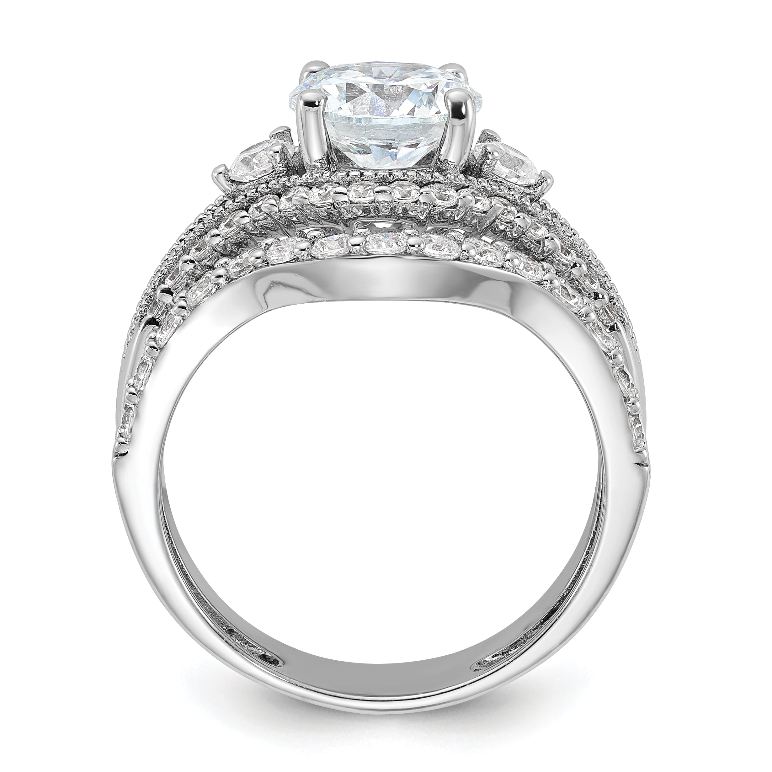 Sterling Silver Rhodium-plated CZ Engagement Ring and Band Set Secondary image