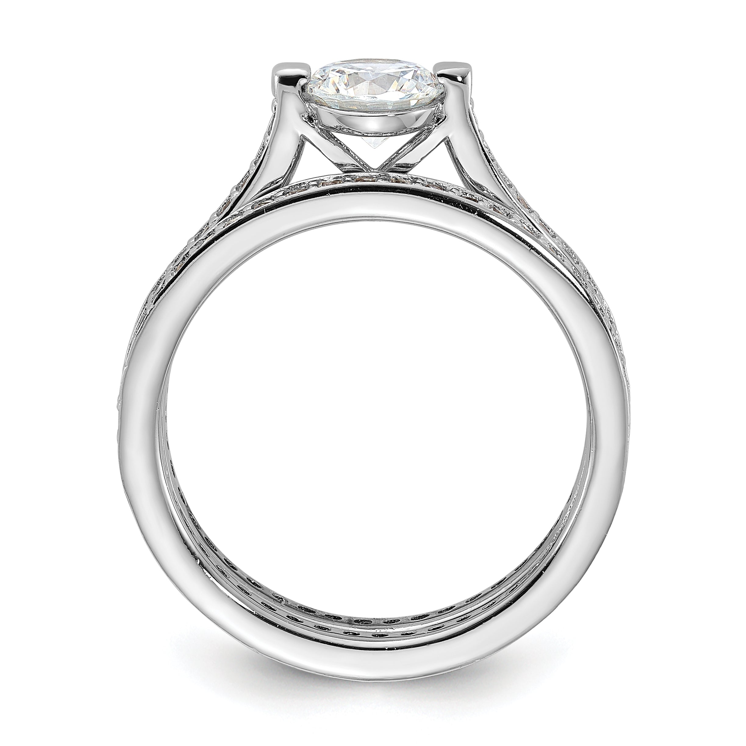 Sterling Silver Rhodium-Plated Cubic Zirconi Eternity Engagement Ring and Band Set Secondary image