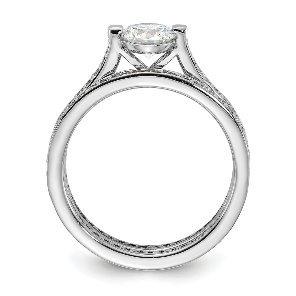 Sterling Silver Rhodium-Plated Cubic Zirconi Eternity Engagement Ring and Band Set