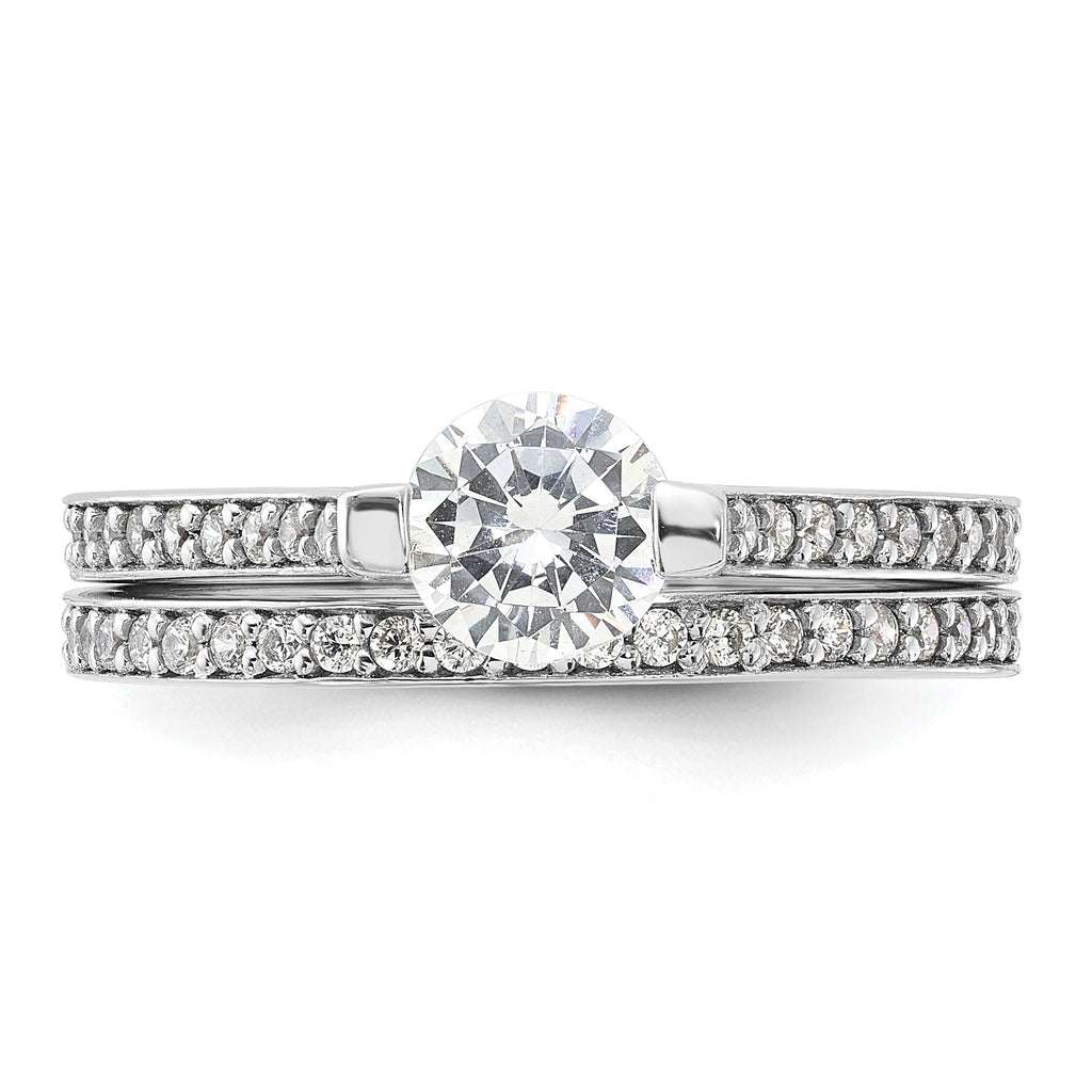 Sterling Silver Rhodium-Plated Cubic Zirconi Eternity Engagement Ring and Band Set