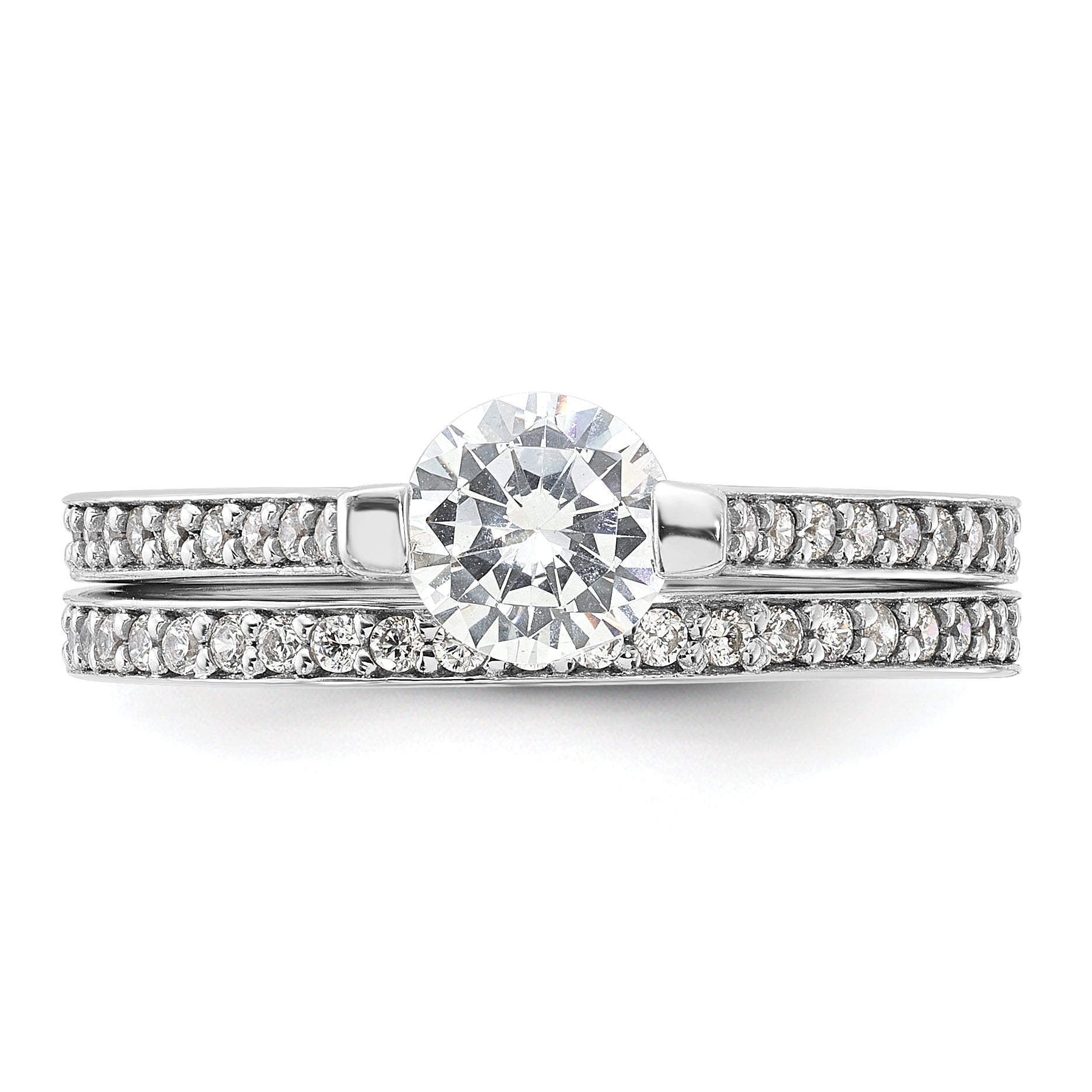 Sterling Silver Rhodium-Plated Cubic Zirconi Eternity Engagement Ring and Band Set