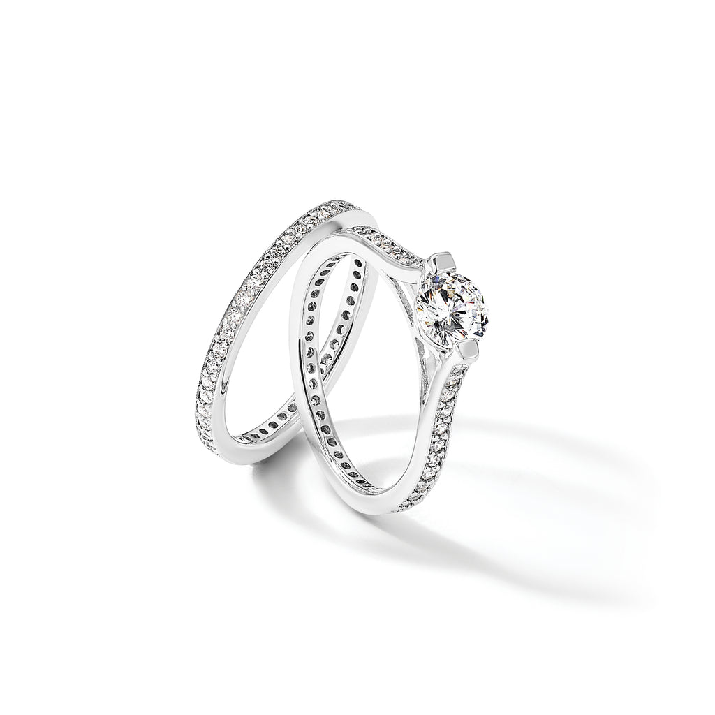Sterling Silver Rhodium-Plated Cubic Zirconi Eternity Engagement Ring and Band Set