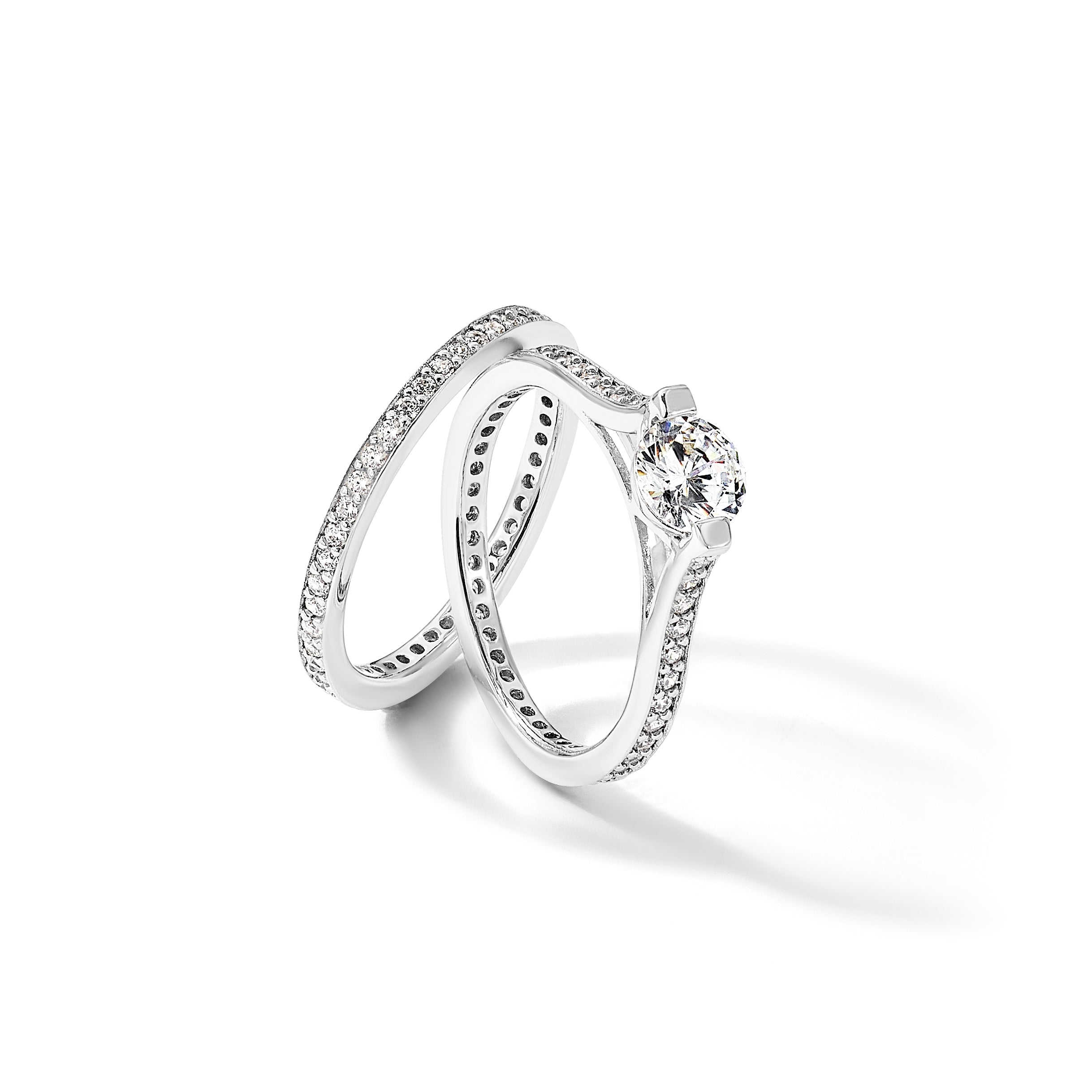 Sterling Silver Rhodium-Plated Cubic Zirconi Eternity Engagement Ring and Band Set