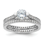 Sterling Silver Rhodium-Plated Cubic Zirconi Eternity Engagement Ring and Band Set
