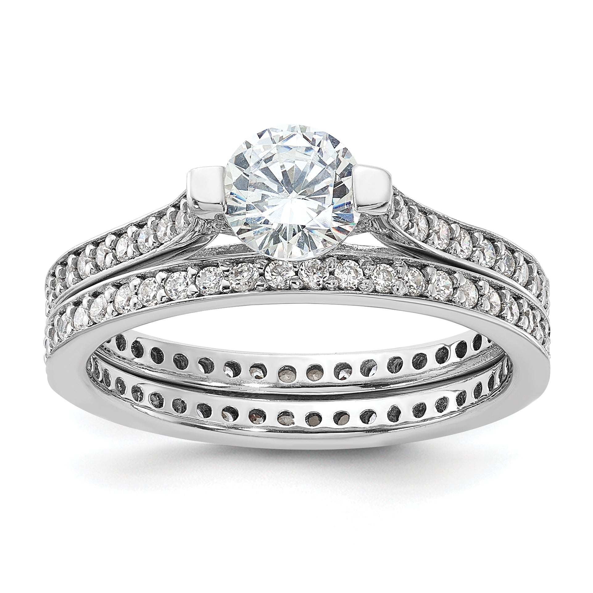 Sterling Silver Rhodium-Plated Cubic Zirconi Eternity Engagement Ring and Band Set
