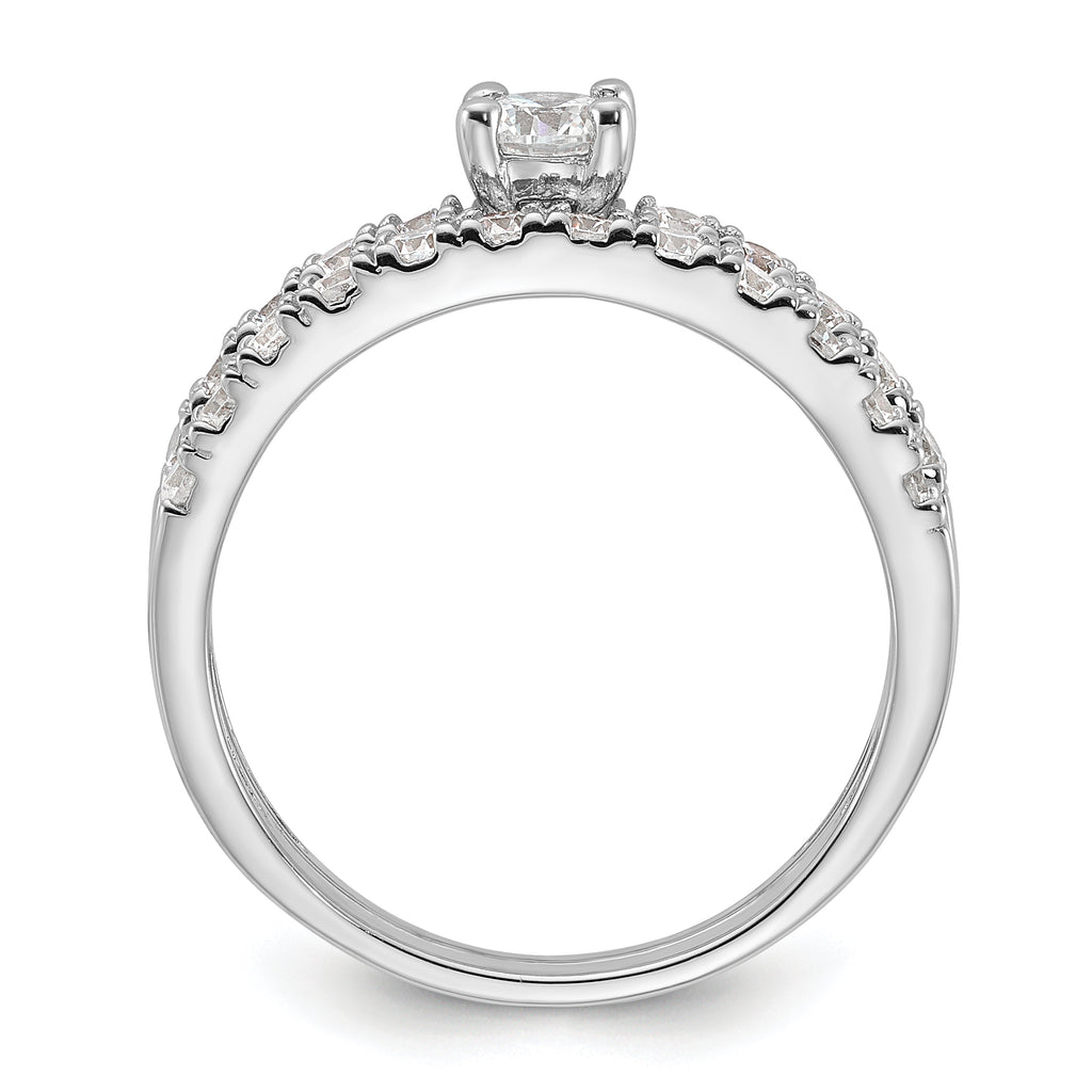 Sterling Silver Rhodium-Plated Cubic Zirconi Ring and Band Set
