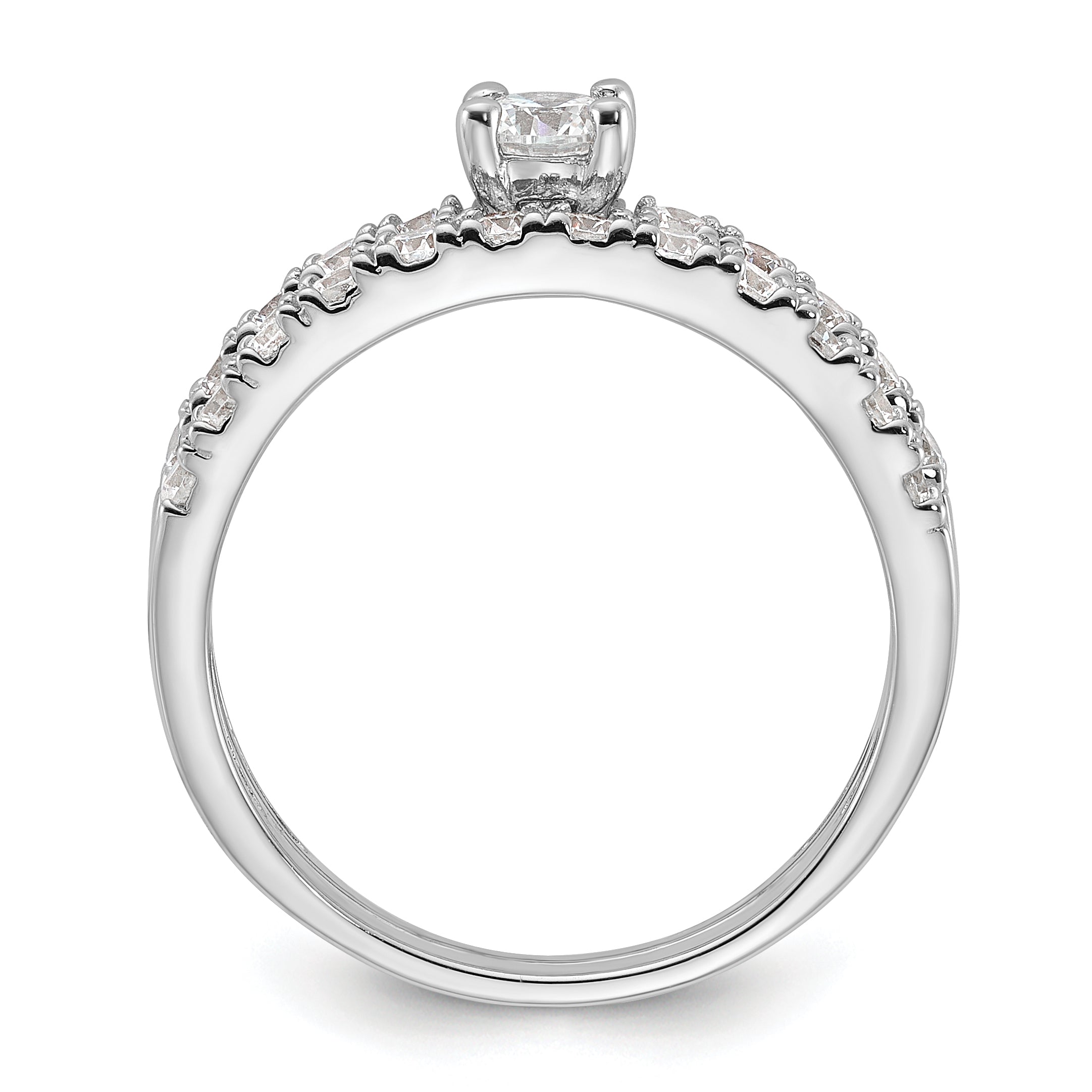 Sterling Silver Rhodium-Plated Cubic Zirconi Ring and Band Set