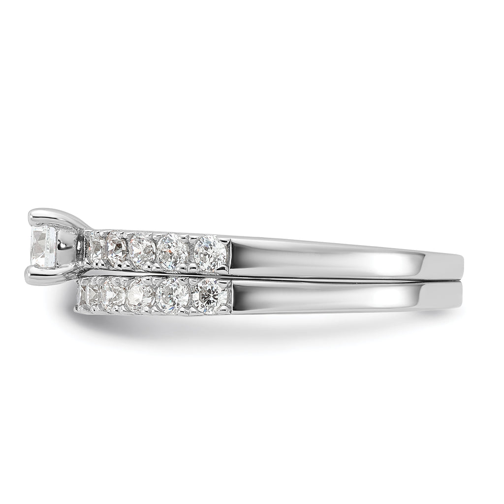 Sterling Silver Rhodium-Plated Cubic Zirconi Ring and Band Set