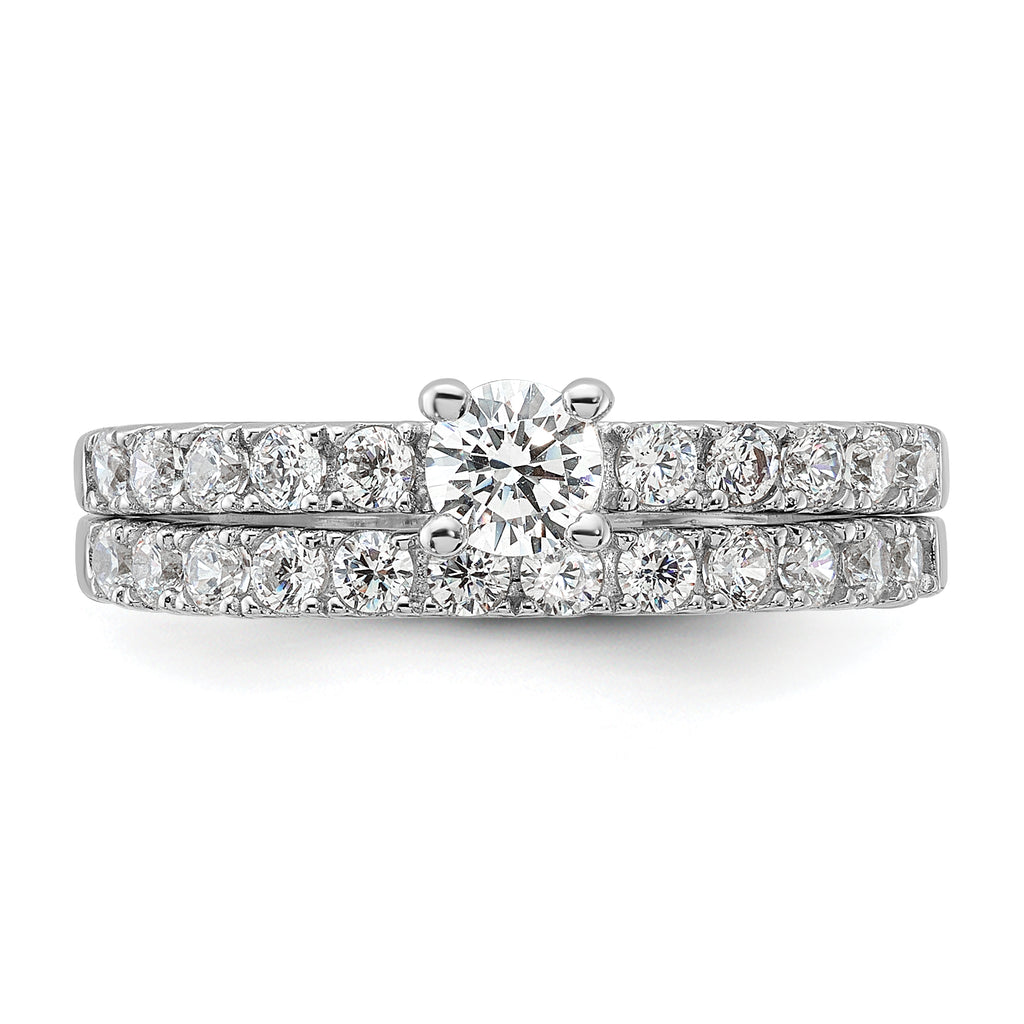 Sterling Silver Rhodium-Plated Cubic Zirconi Ring and Band Set