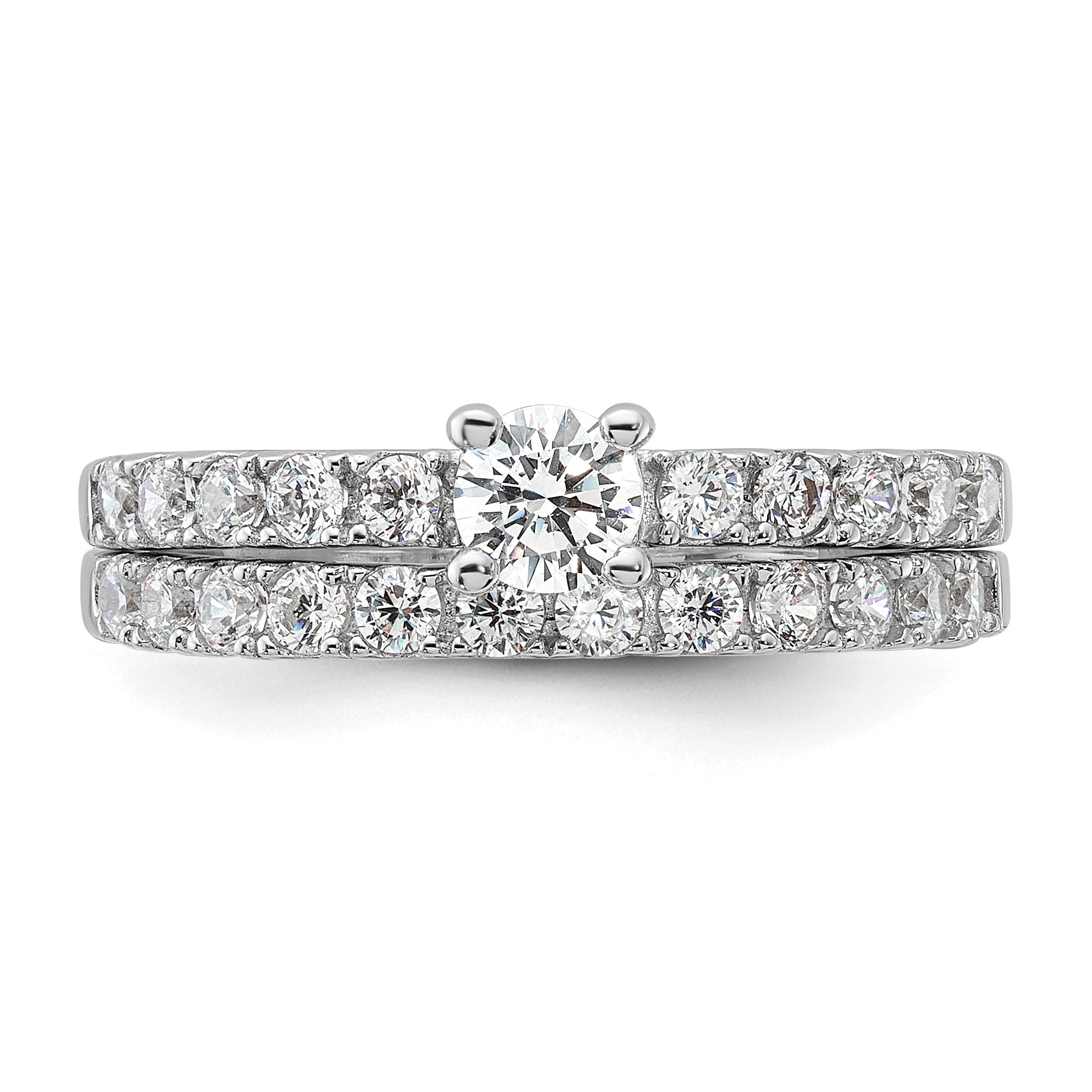 Sterling Silver Rhodium-Plated Cubic Zirconi Ring and Band Set