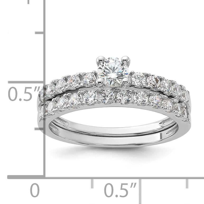 Sterling Silver Rhodium-Plated Cubic Zirconi Ring and Band Set
