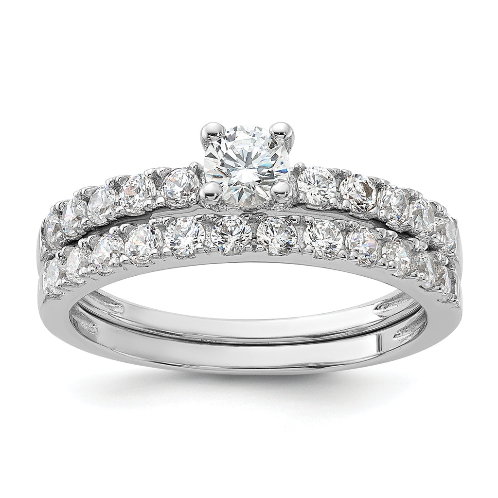Sterling Silver Rhodium-Plated Cubic Zirconi Ring and Band Set