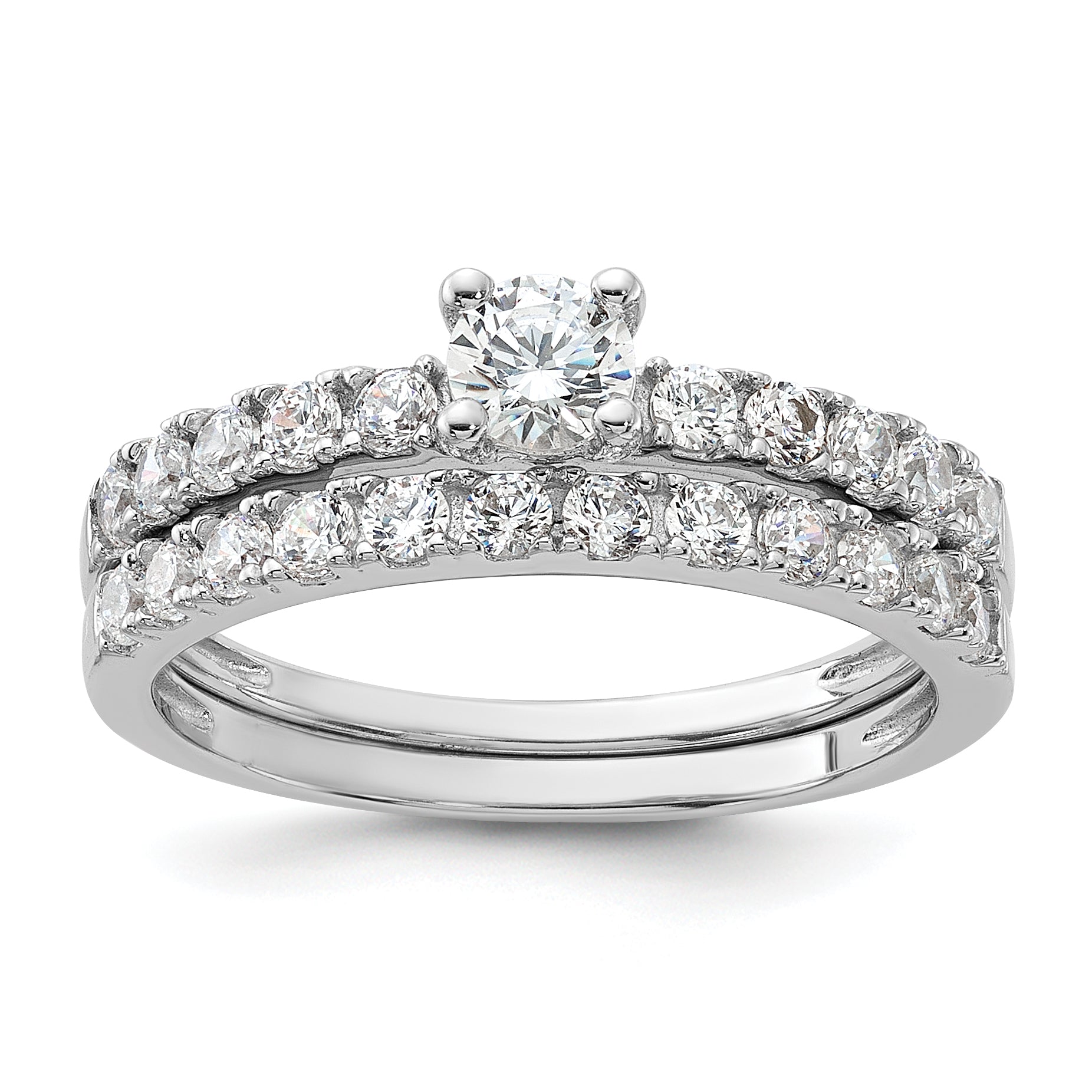 Sterling Silver Rhodium-Plated Cubic Zirconi Ring and Band Set