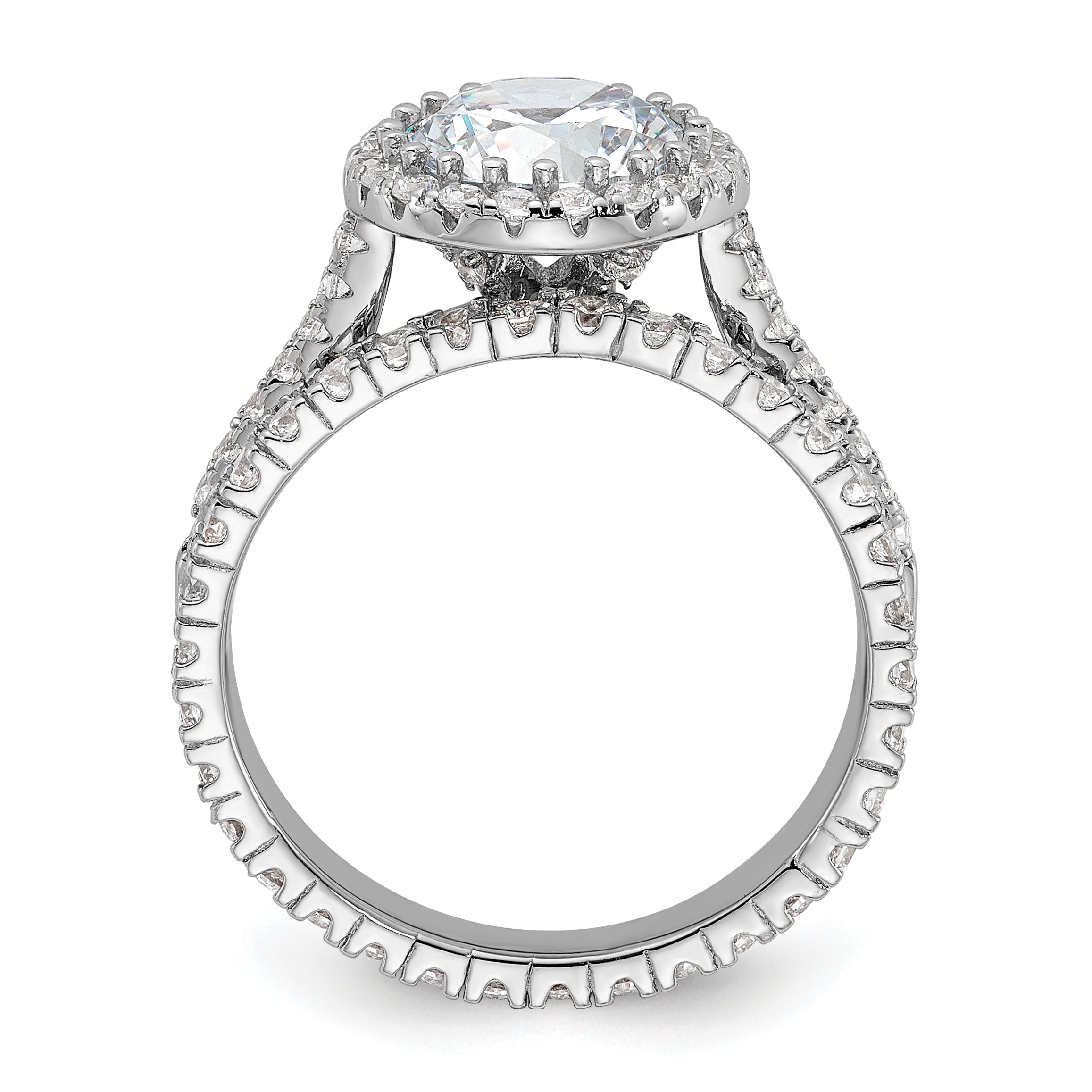 Sterling Silver RH-plated CZ Halo Engagement Ring and Eternity Band Set Secondary image