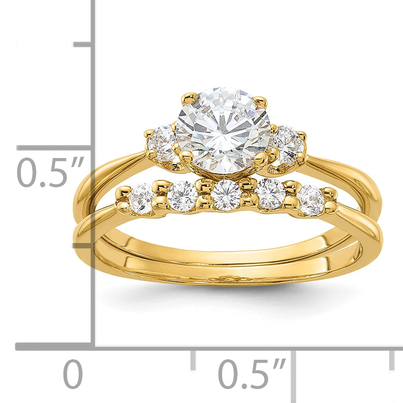 Sterling Silver Gold-Plated Cubic Zirconi Engagement Ring and Band Set