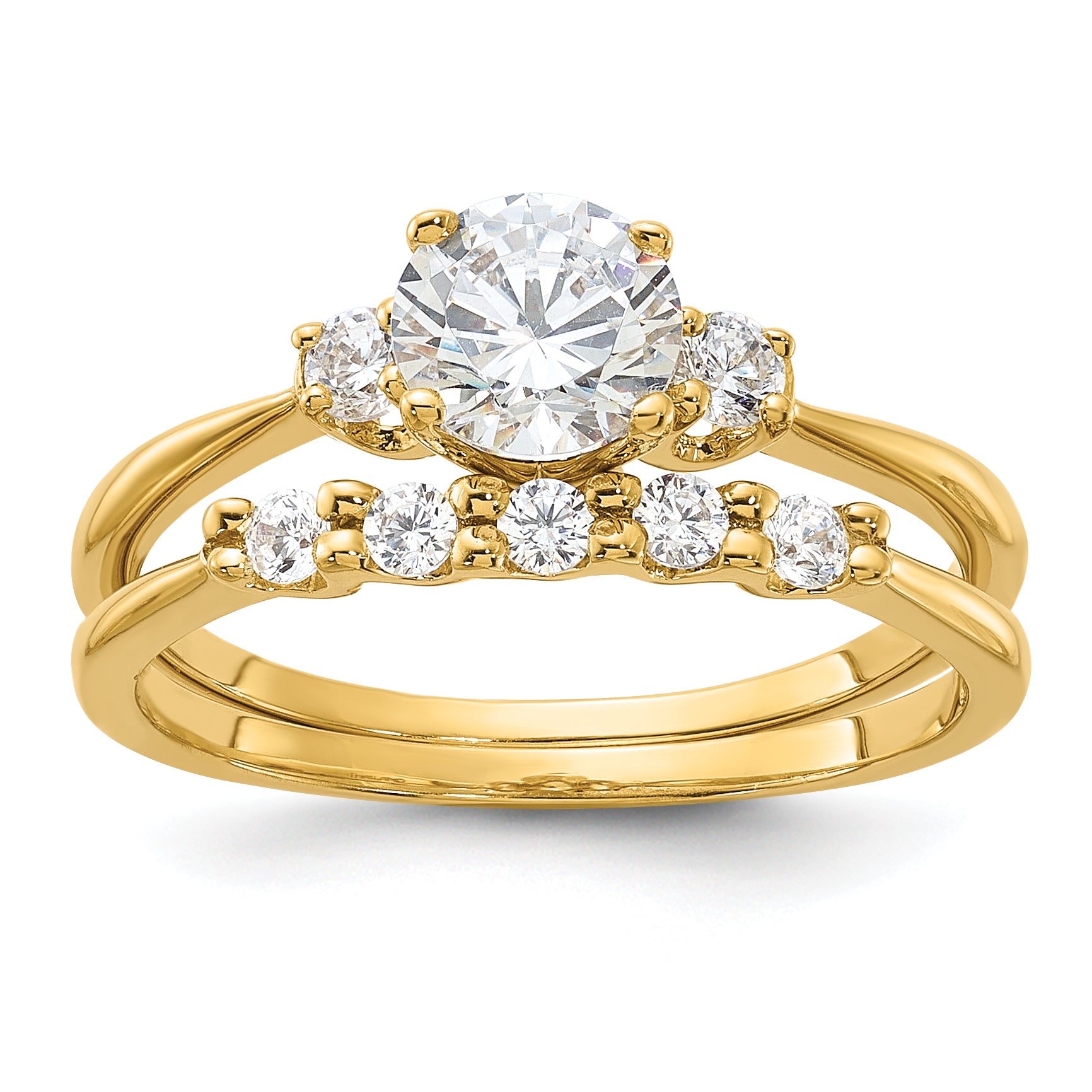 Sterling Silver Gold-Plated Cubic Zirconi Engagement Ring and Band Set Main image