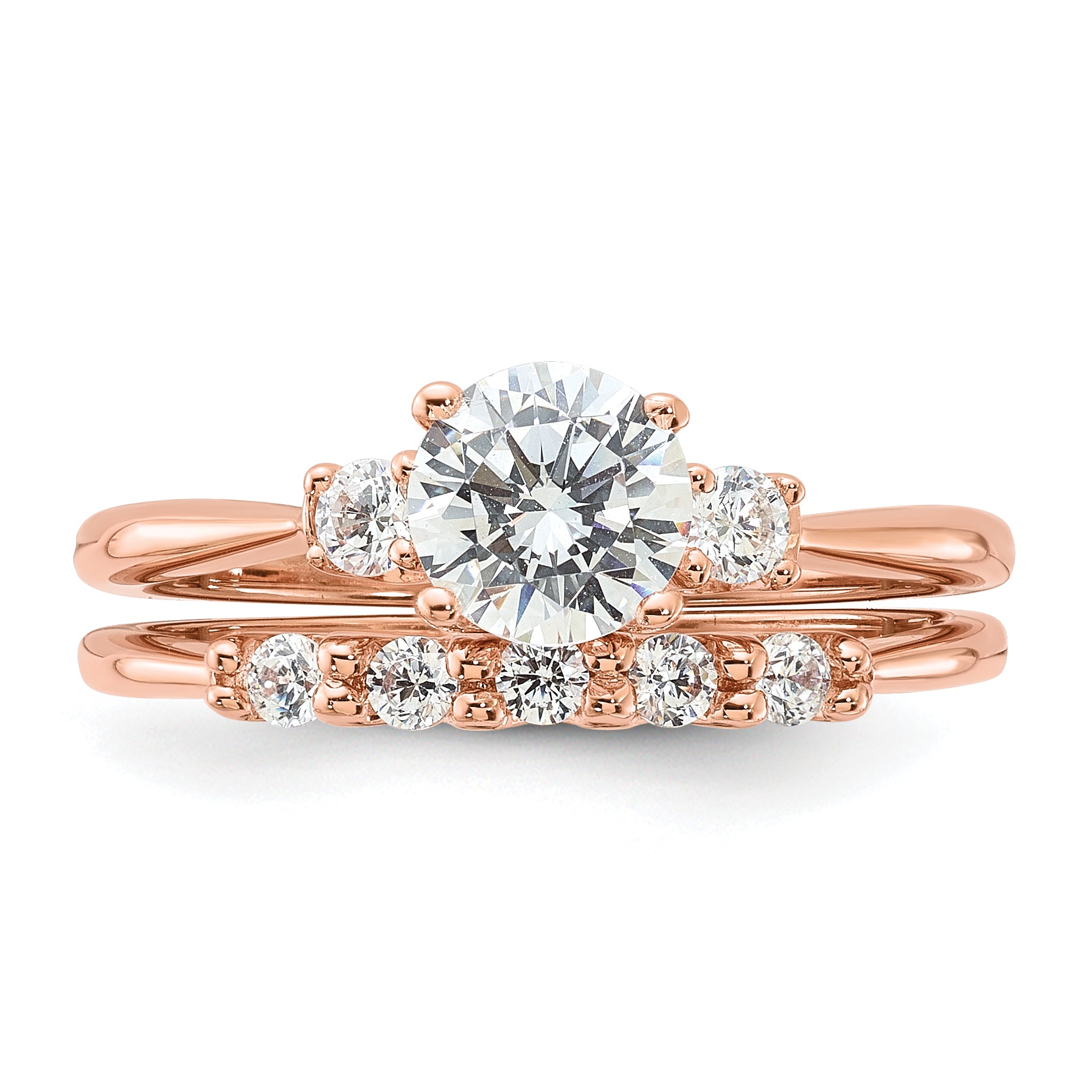 Sterling Silver Rose Gold-Plated Polished CZ Engagement Ring and Band Set