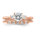 Sterling Silver Rose Gold-Plated Polished CZ Engagement Ring and Band Set