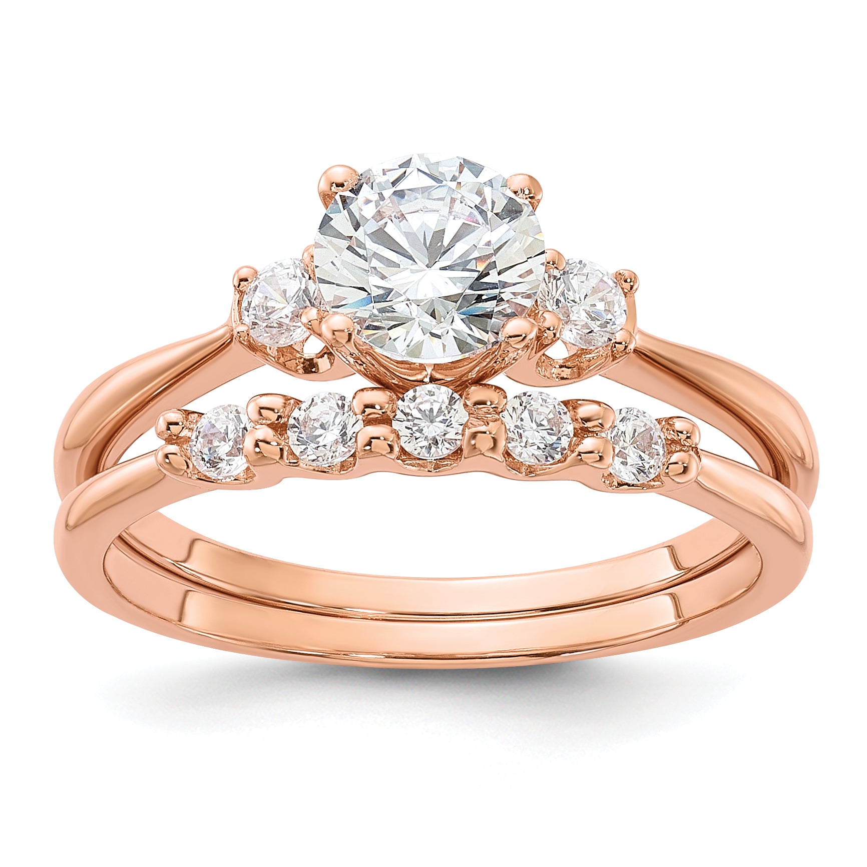 Sterling Silver Rose Gold-Plated Polished CZ Engagement Ring and Band Set Main image
