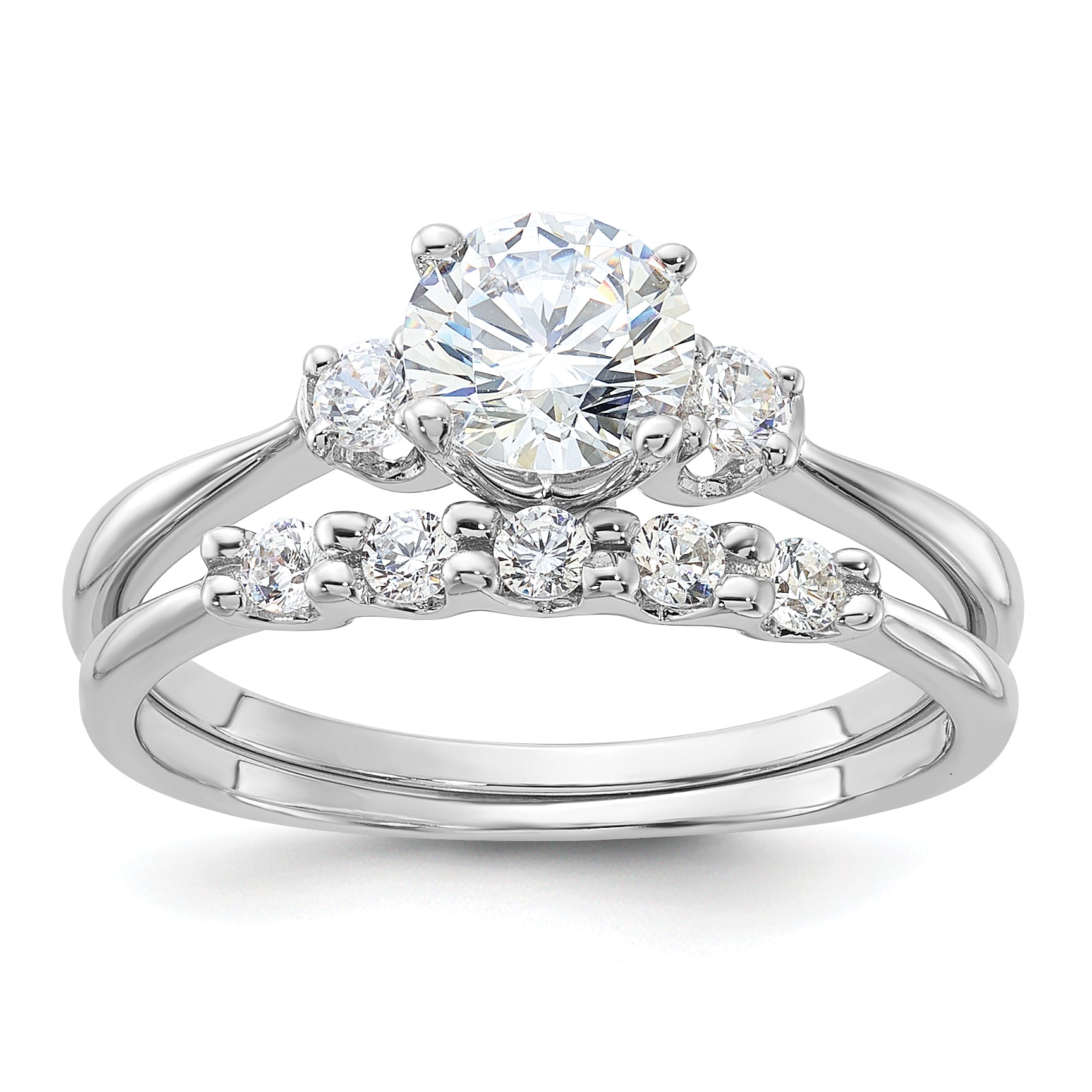 Sterling Silver Rhodium-plated Polished CZ Engagement Ring and Band Set Main image