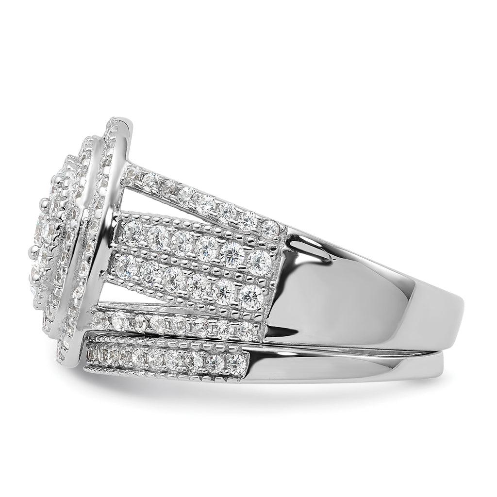 Sterling Silver Rhodium-Plated Cubic Zirconi Ring and Band Set