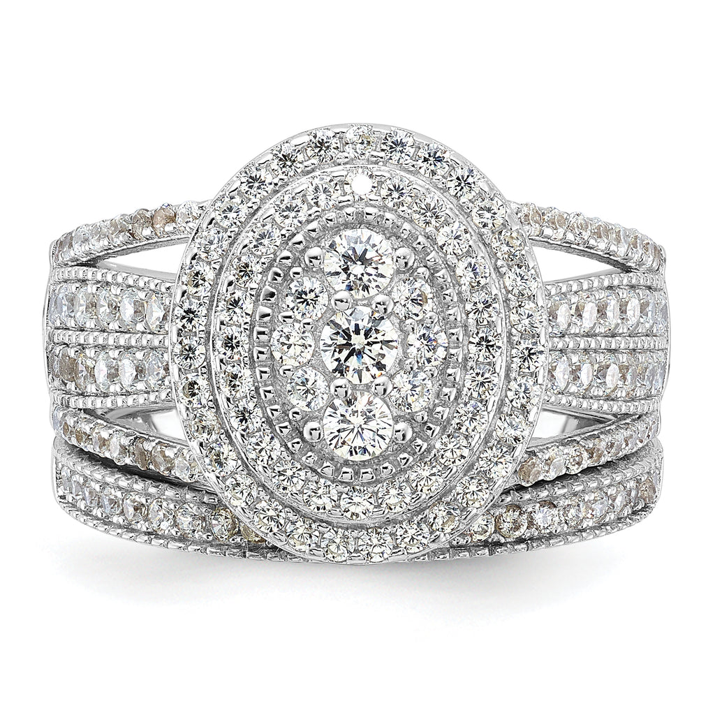 Sterling Silver Rhodium-Plated Cubic Zirconi Ring and Band Set