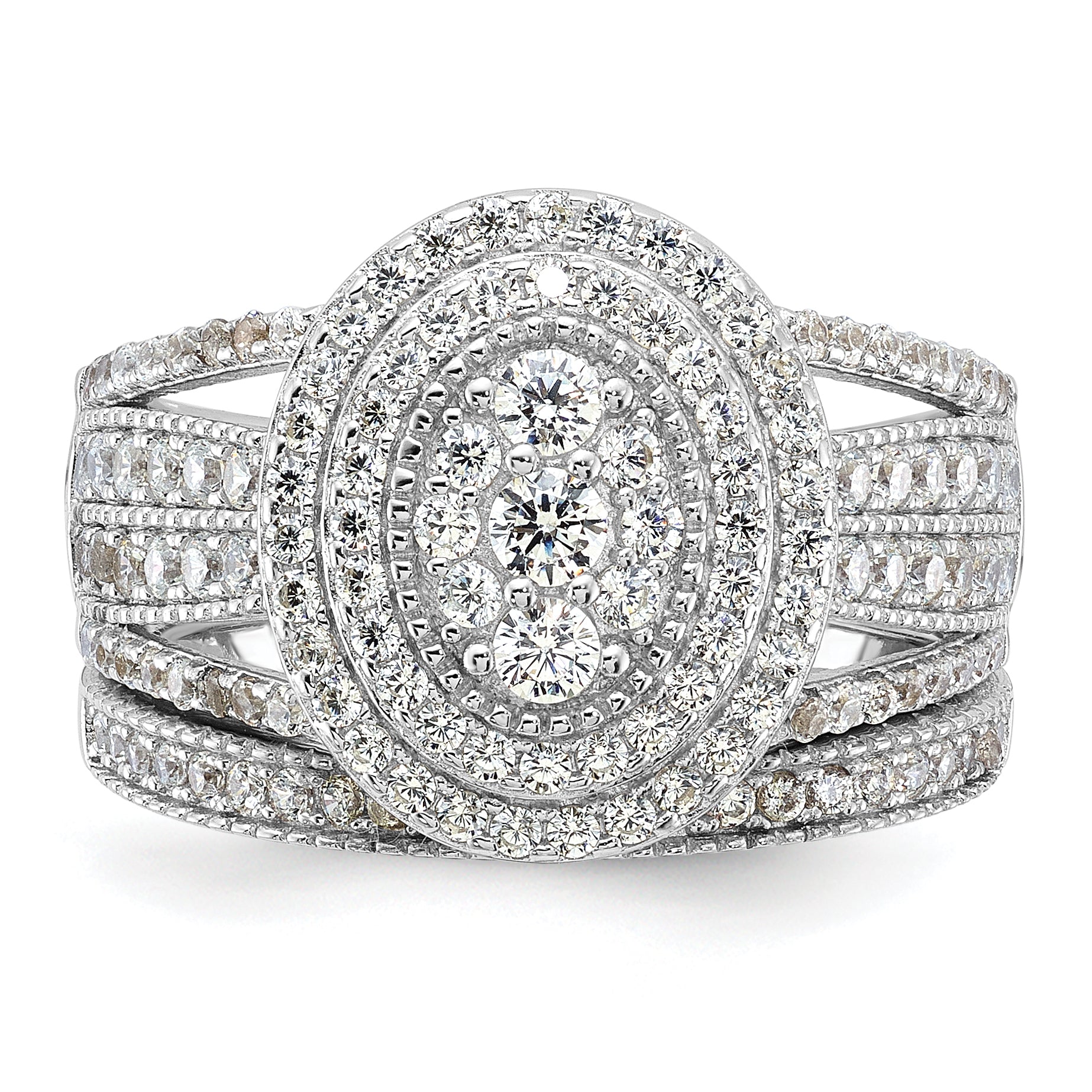 Sterling Silver Rhodium-Plated Cubic Zirconi Ring and Band Set