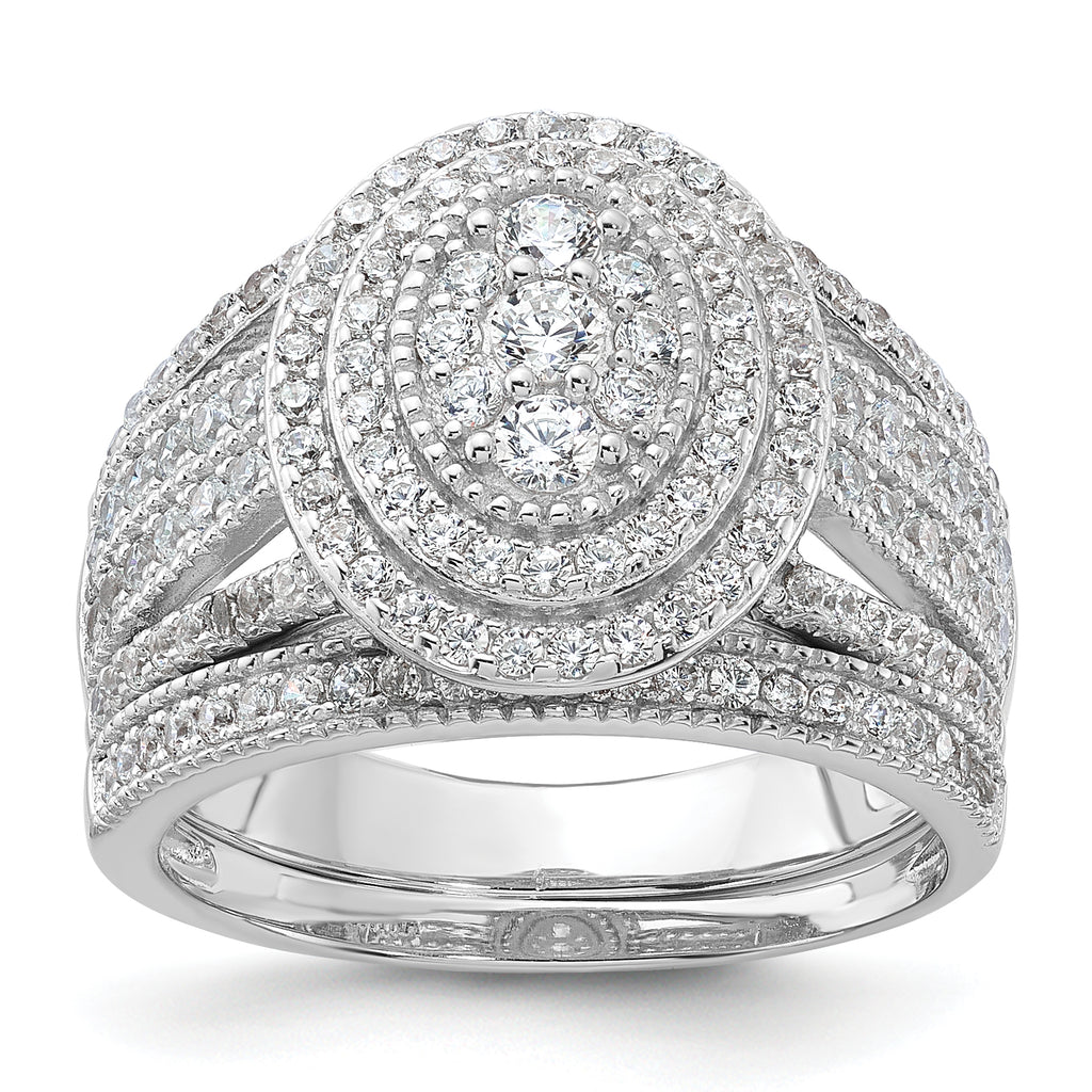Sterling Silver Rhodium-Plated Cubic Zirconi Ring and Band Set