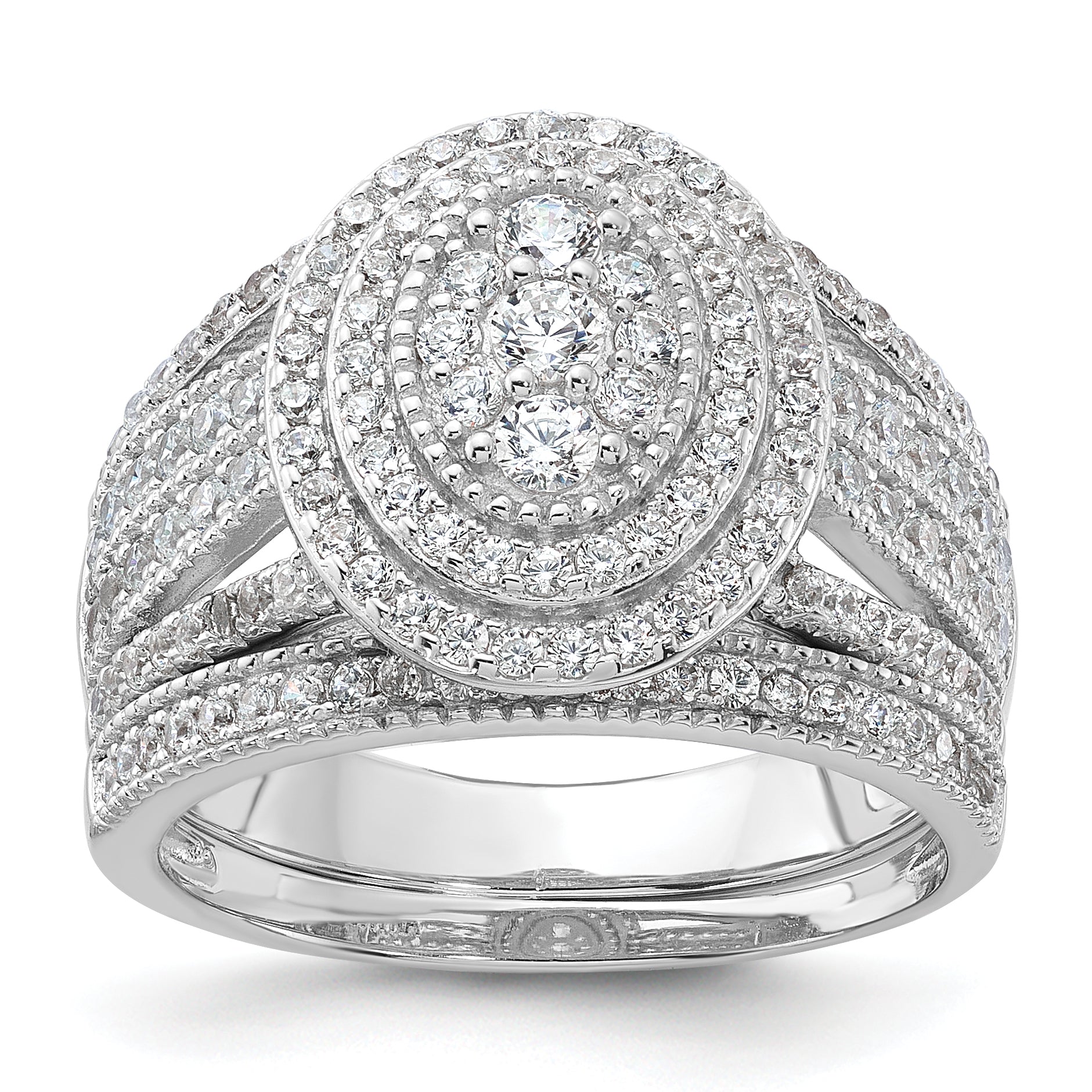 Sterling Silver Rhodium-Plated Cubic Zirconi Ring and Band Set