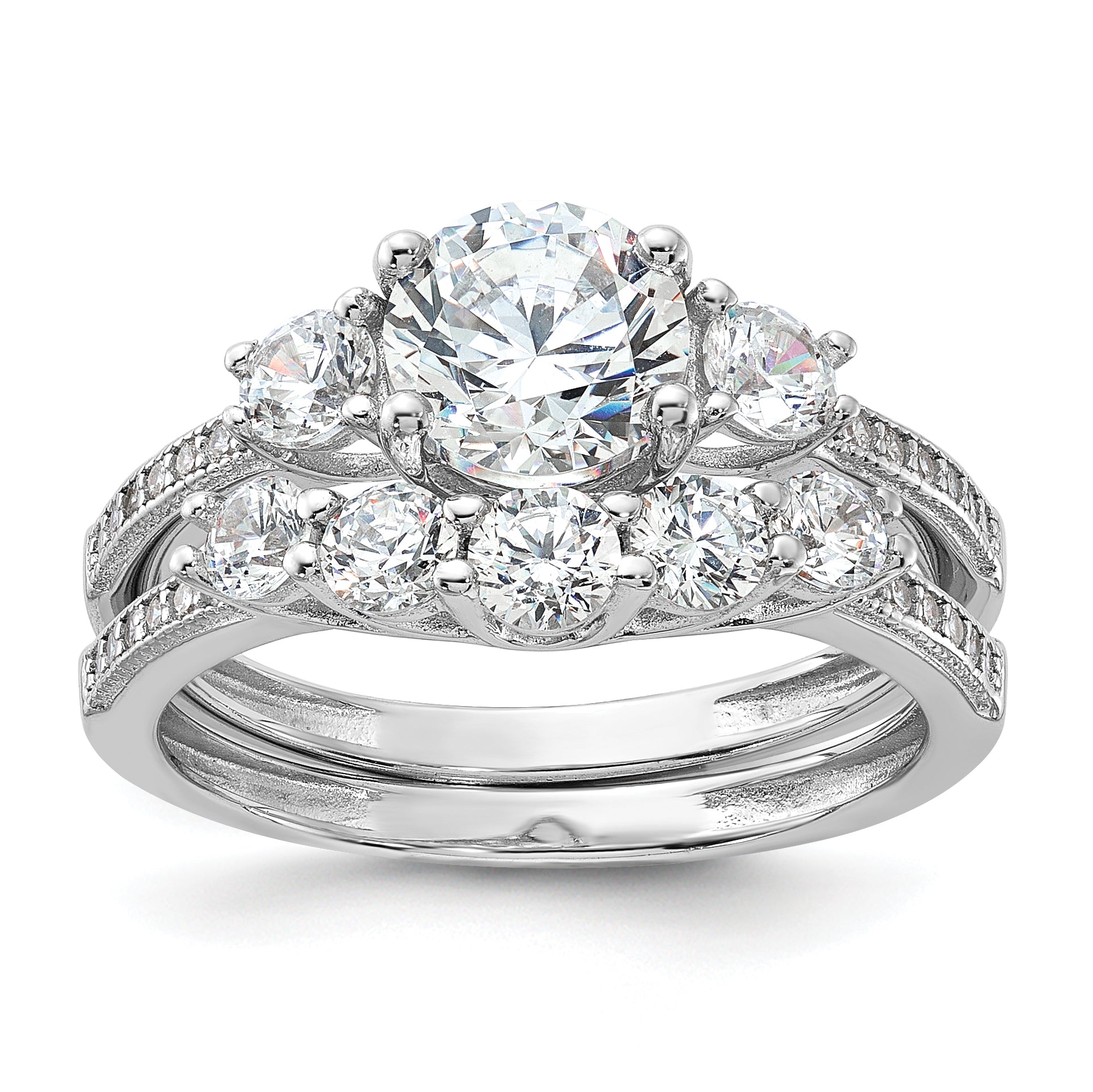 Sterling Silver Rhodium-plated CZ Engagement Ring and Band Set Main image