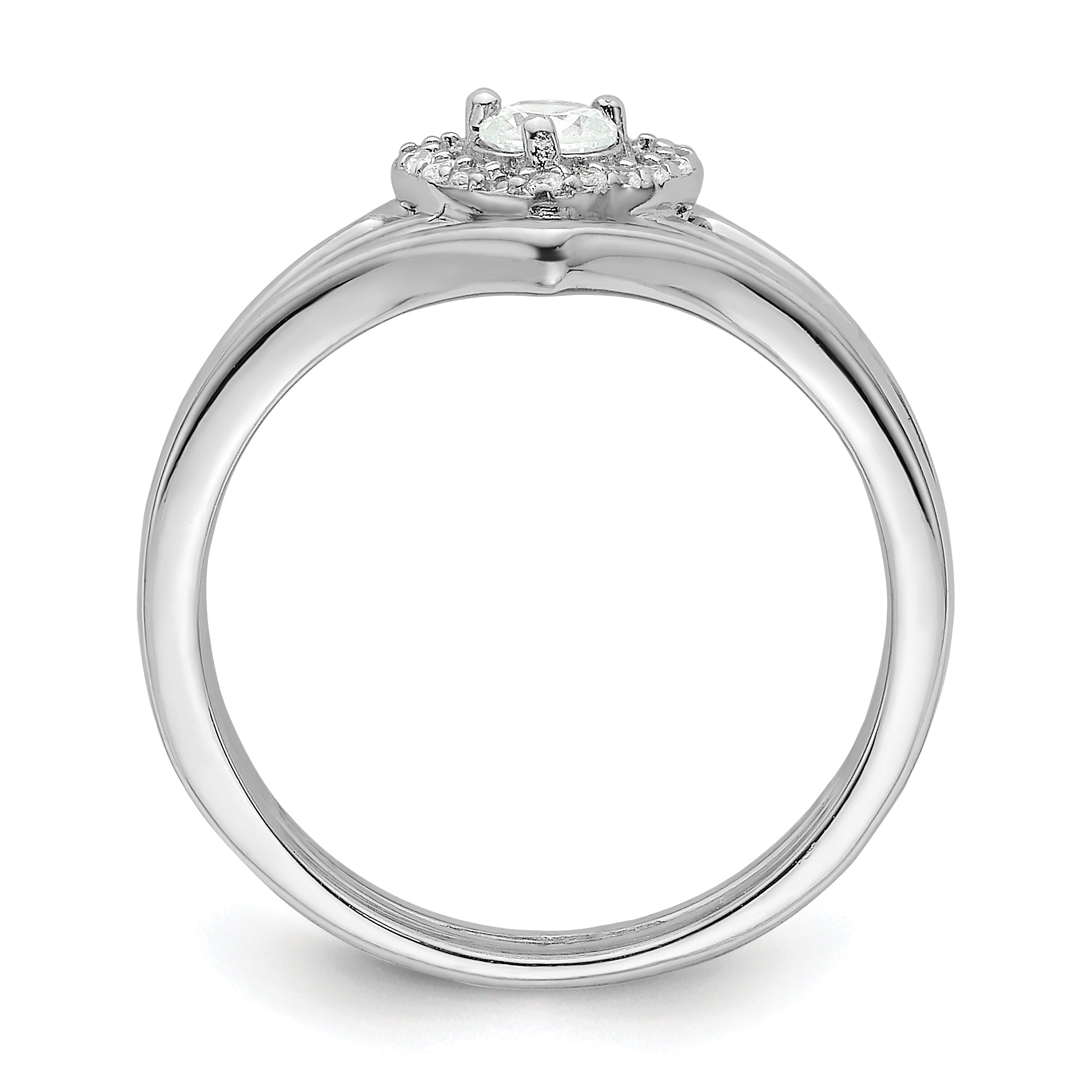 Sterling Silver Rhodium-Plated Cubic Zirconi Heart and Bands Three Ring Set Secondary image