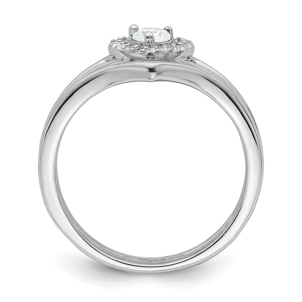 Sterling Silver Rhodium-Plated Cubic Zirconi Heart and Bands Three Ring Set