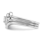 Sterling Silver Rhodium-Plated Cubic Zirconi Heart and Bands Three Ring Set